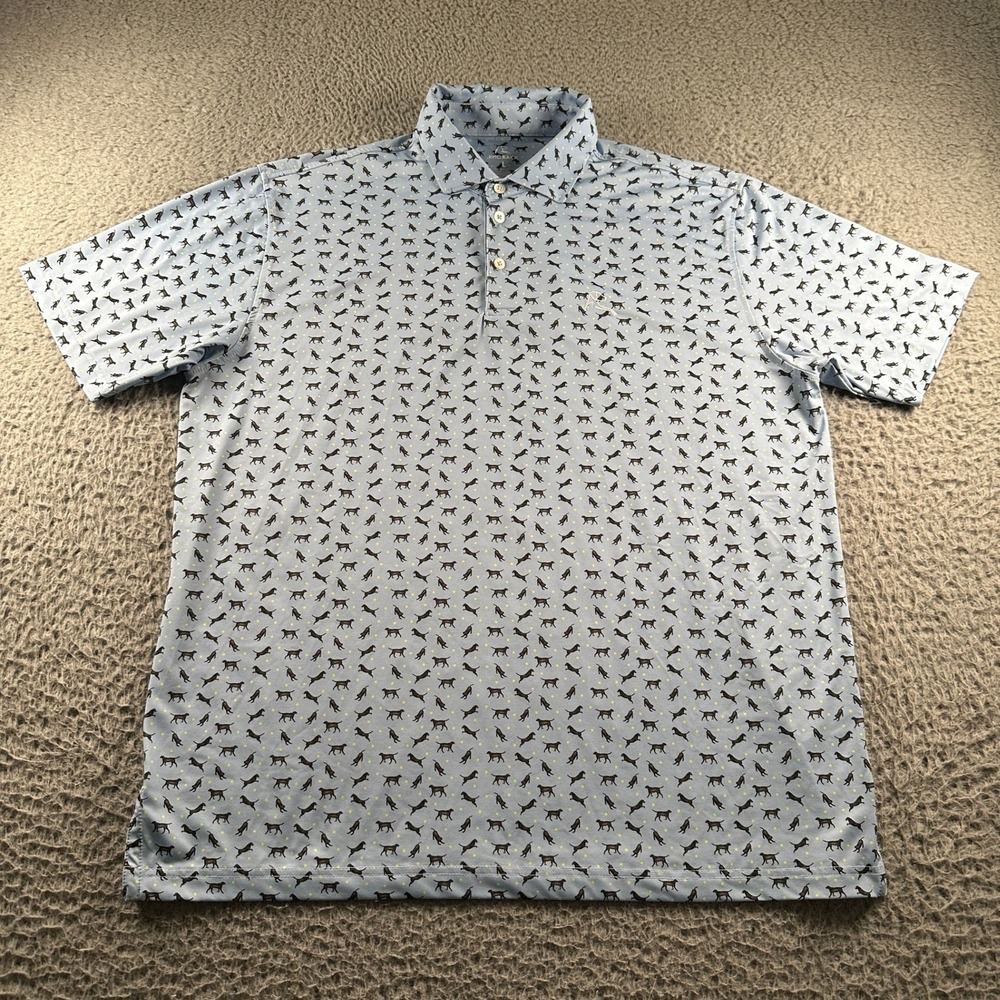 Rhoback The Lab Polo Shirt Mens L Dog Print Performance Light Blue Stretch - Picture 2 of 10